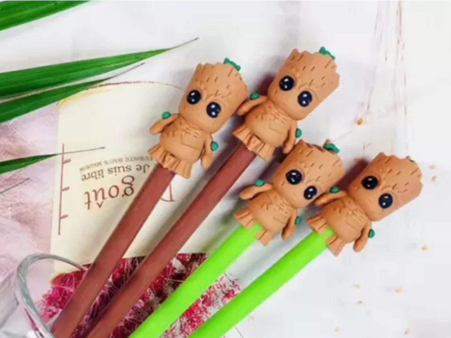Set of 2 Adorable Groot Scarecrow Pens! Black ink - Fine Tip